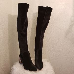 Betsey Johnson knee high velvet boots with jewels